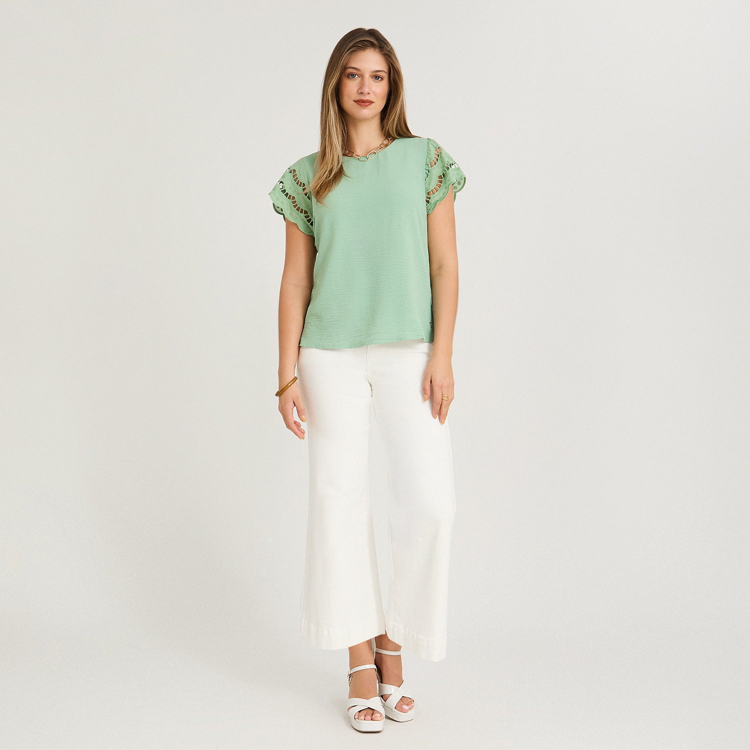 Blusa Manga Broderie Lisa Verde